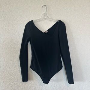 Intimately Free People Asymmetrical Black Long Sleeve Bodysuit
